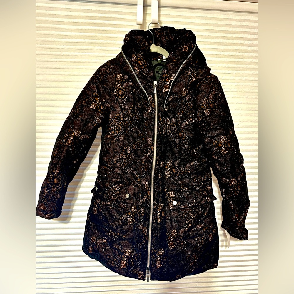 NWT Northside Black and Brown Lace 3/4 Puffer jacket medium - Picture 1 of 11